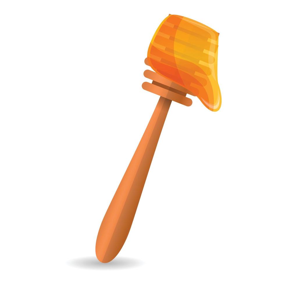 Wood honey spoon icon, cartoon style vector