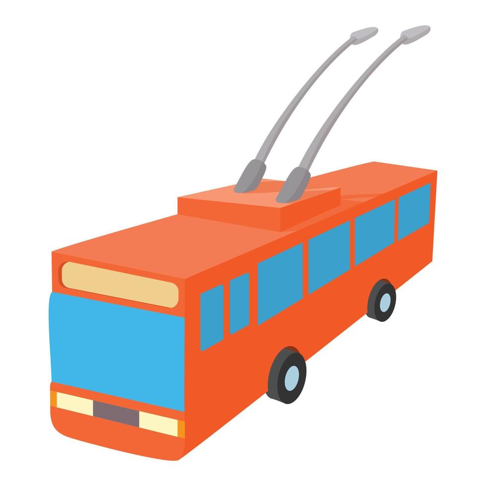 Red trolleybus icon, cartoon style vector