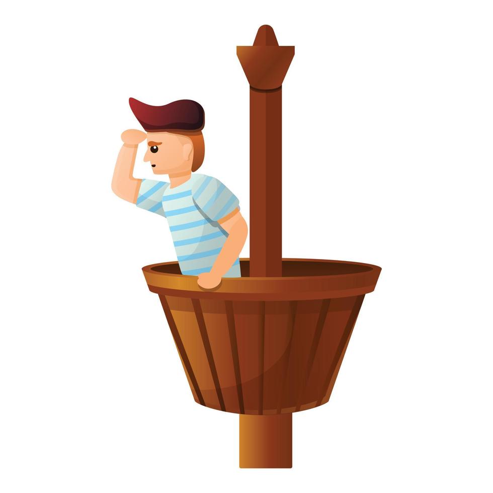 Pirata en el icono de la cesta del barco, estilo de dibujos animados vector