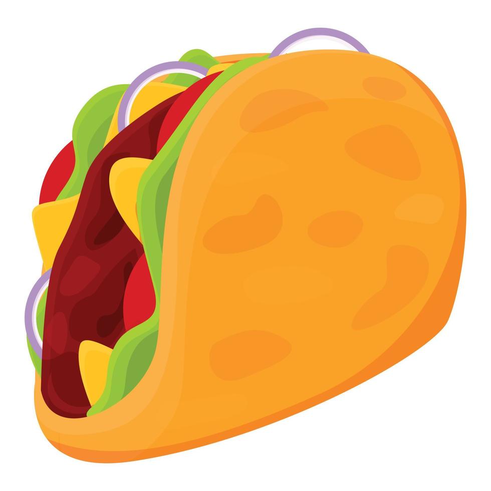 Taco with onions icon, cartoon style vector