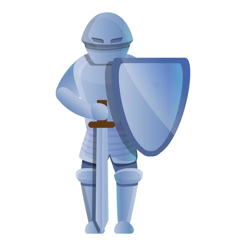 Knight shield sword icon, cartoon style vector