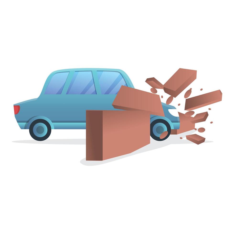 Car wall accident icon, cartoon style vector