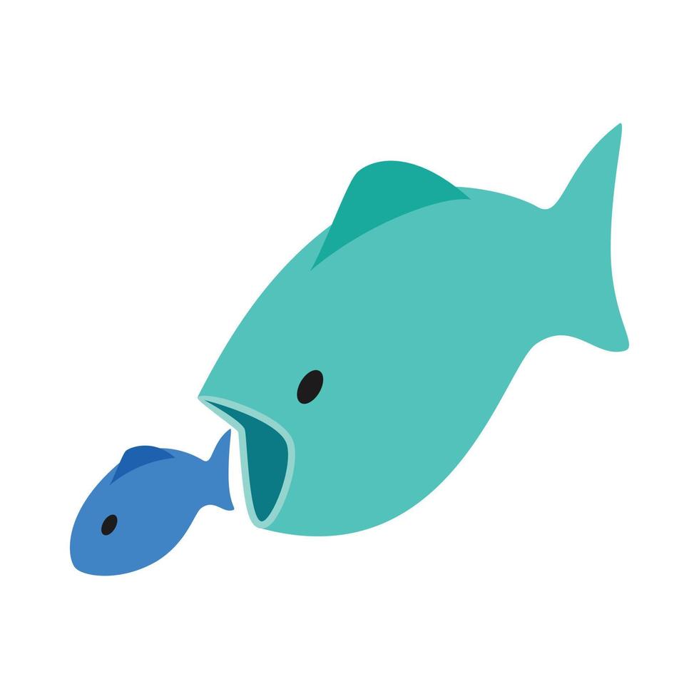 Big fish eats little fish icon, isometric 3d style vector
