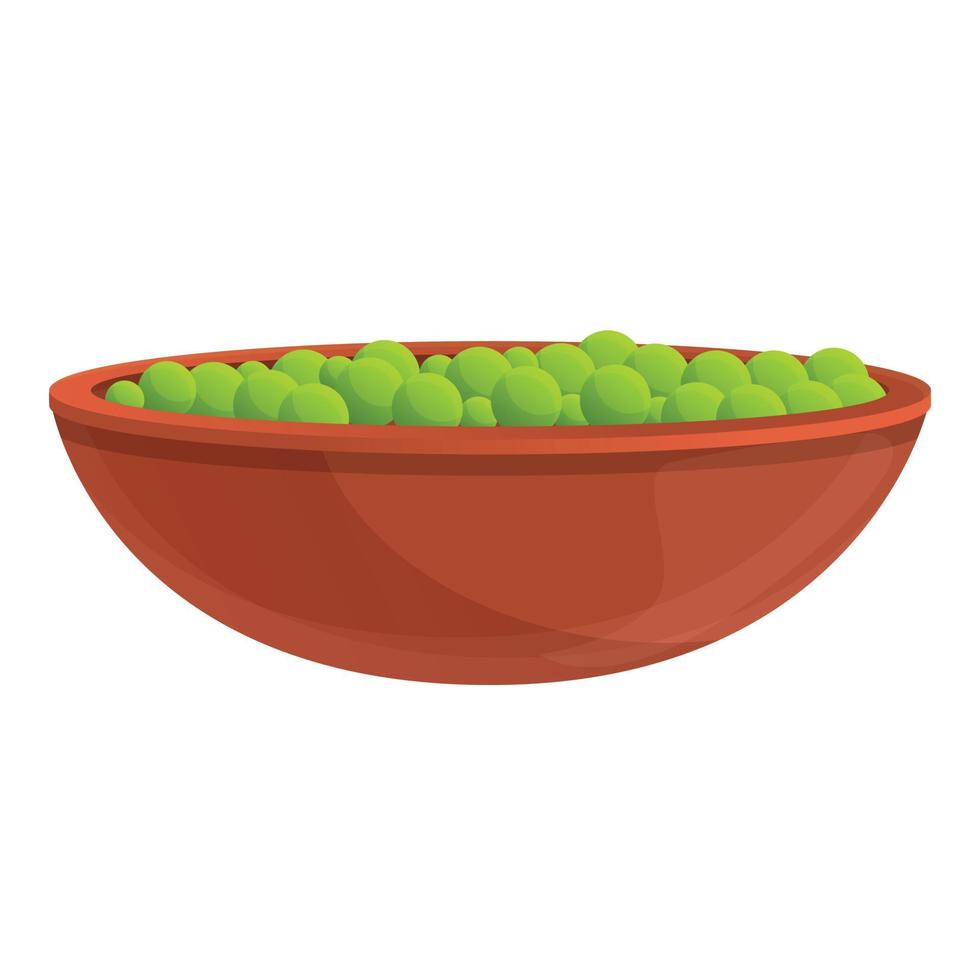 Peas bowl icon, cartoon style vector