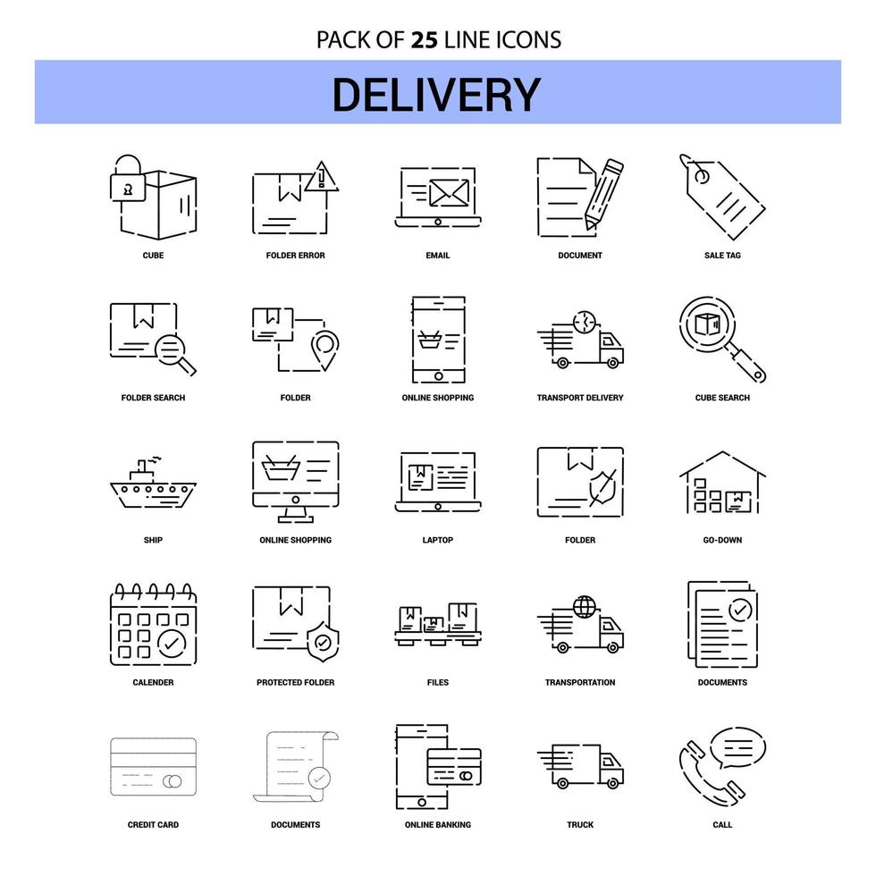 Delivery Line Icon Set 25 Dashed Outline Style vector