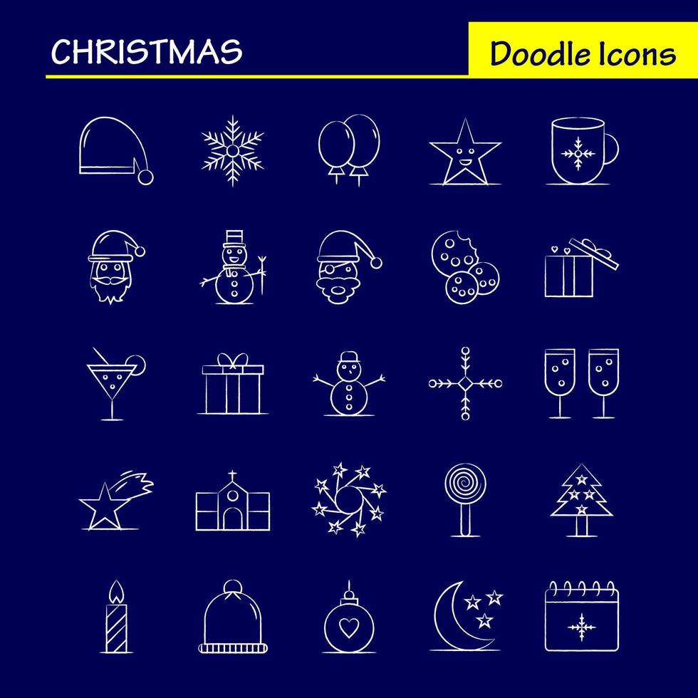 Christmas Hand Drawn Icon for Web Print and Mobile UXUI Kit Such as Christmas Moon Light Star Christmas Bible Home Church Pictogram Pack Vector