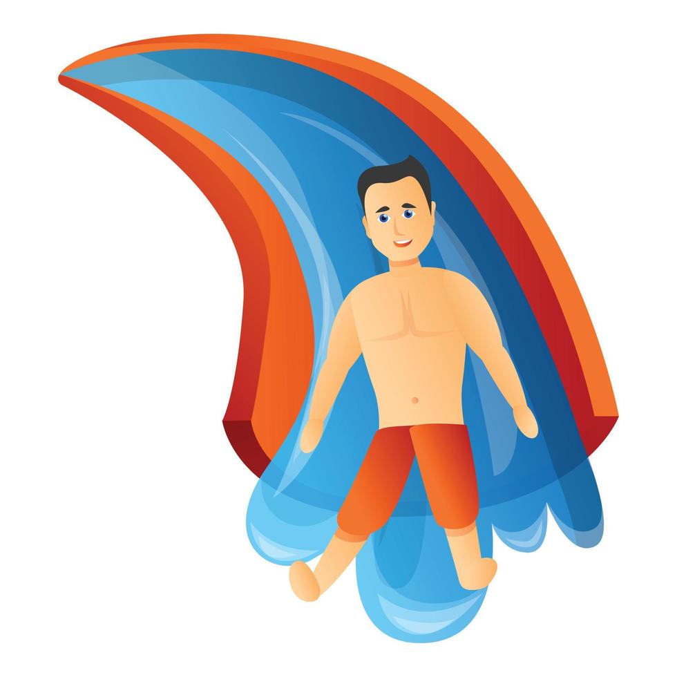 Man waterpark slide icon, cartoon style vector
