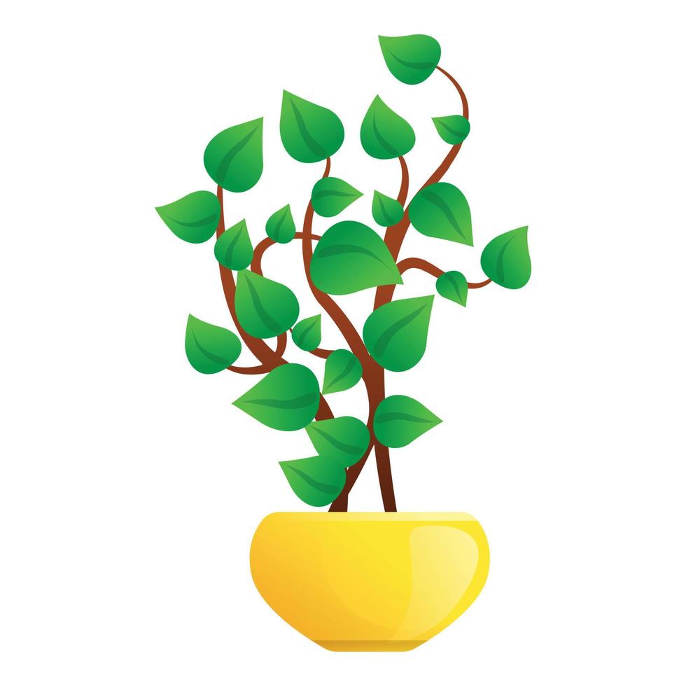 Leaf tree pot icon, cartoon style vector