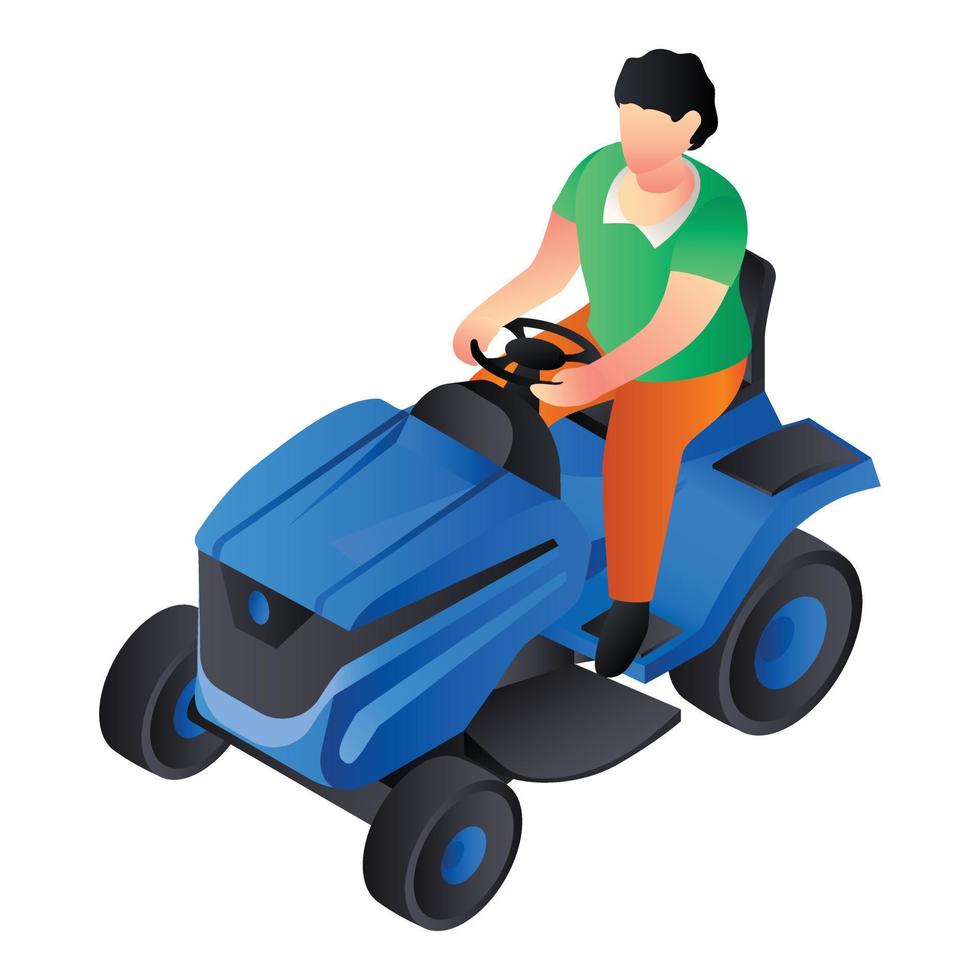 Lawnmower tractor icon, isometric style vector