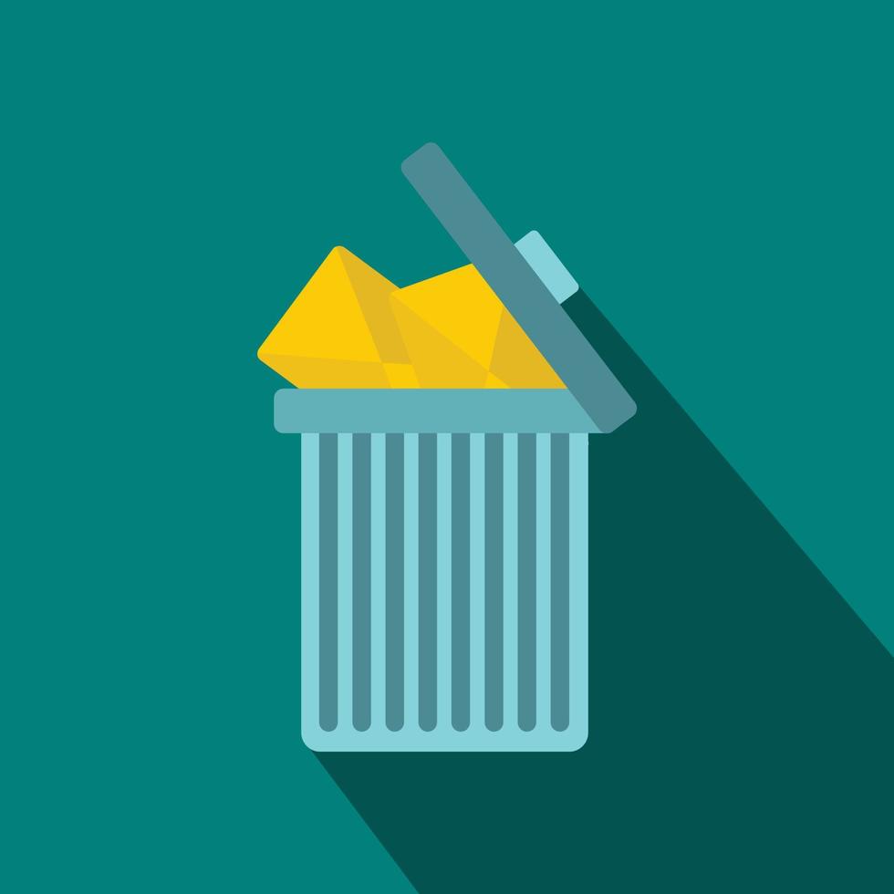 Trash can icon with envelopes icon, flat style vector
