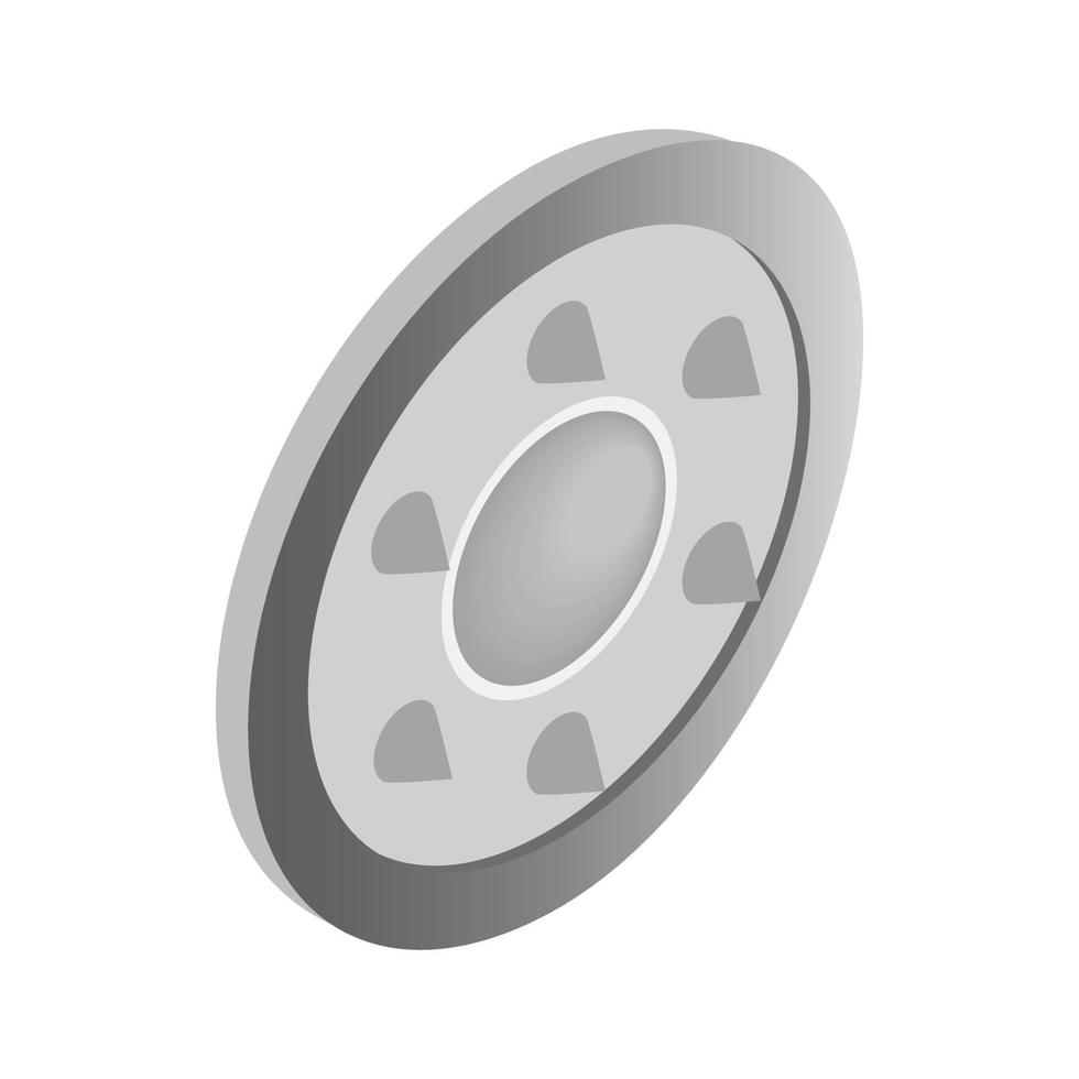 Metal round shield icon, isometric 3d style vector
