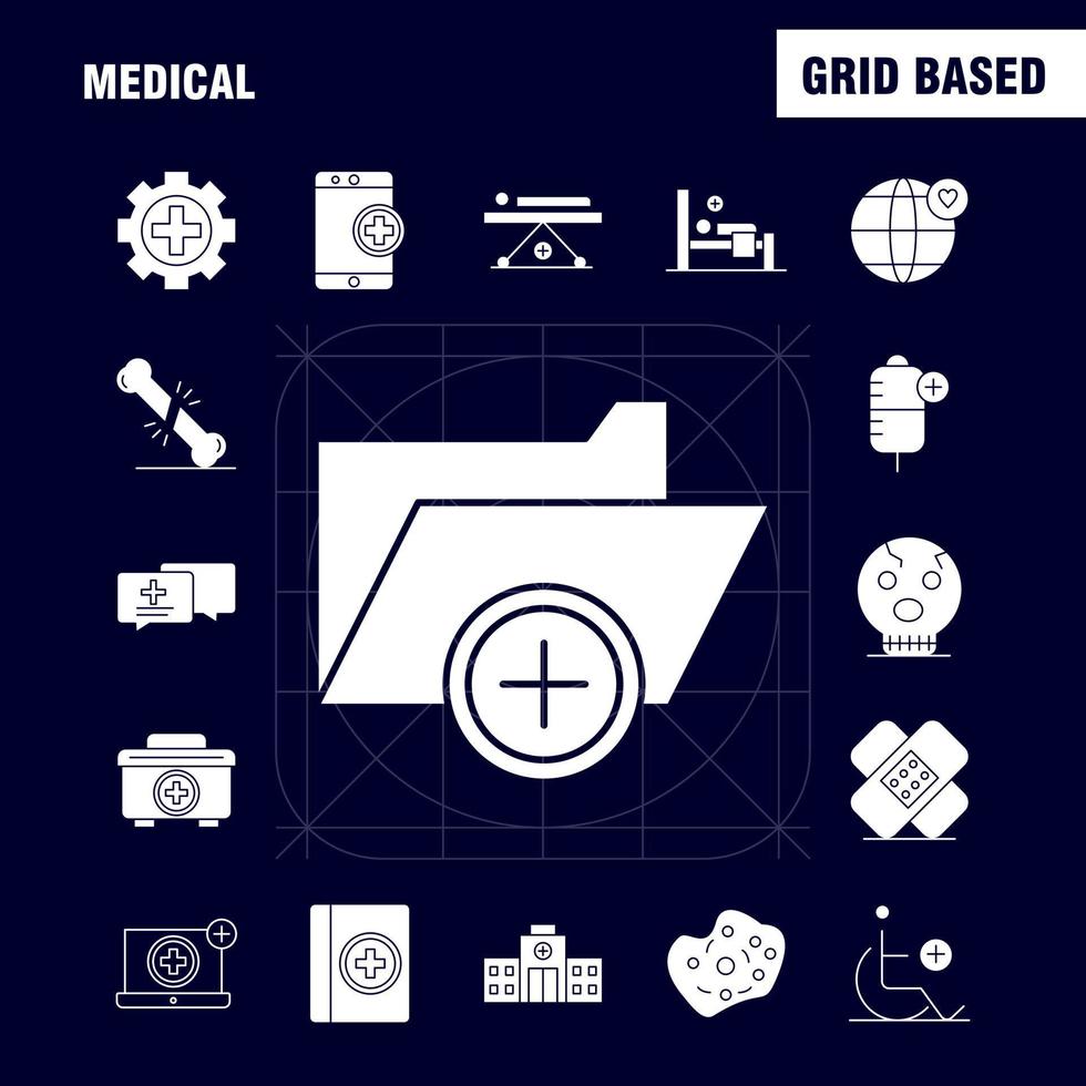 Medical Solid Glyph Icons Set For Infographics Mobile UXUI Kit And Print Design Include Dna Test Medical Lab Medical Building Hospital Plus Eps 10 Vector