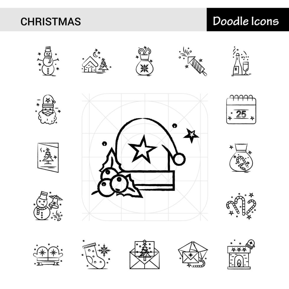 conjunto de 17 iconos dibujados a mano de navidad vector