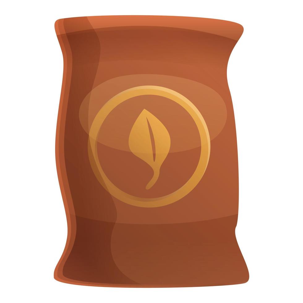 Fertilizer leaf sack icon, cartoon style vector