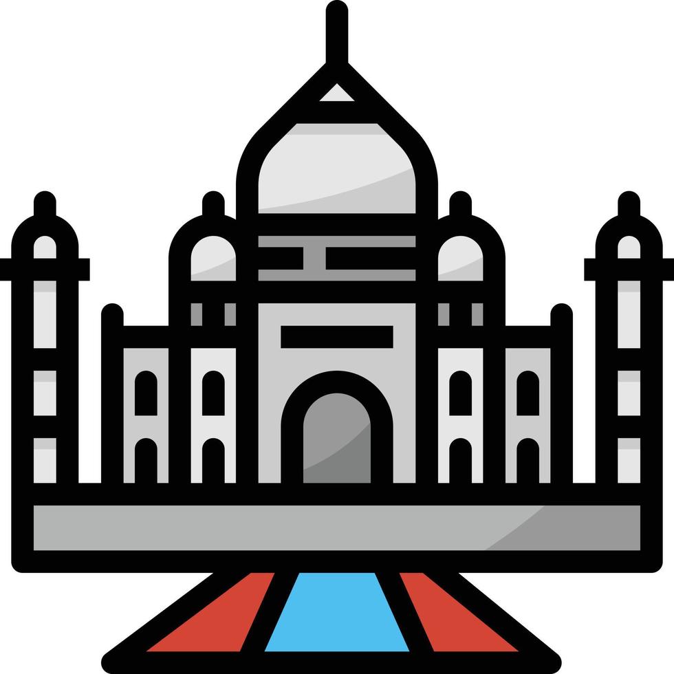 taj mahal india viaje histórico - icono de contorno lleno vector