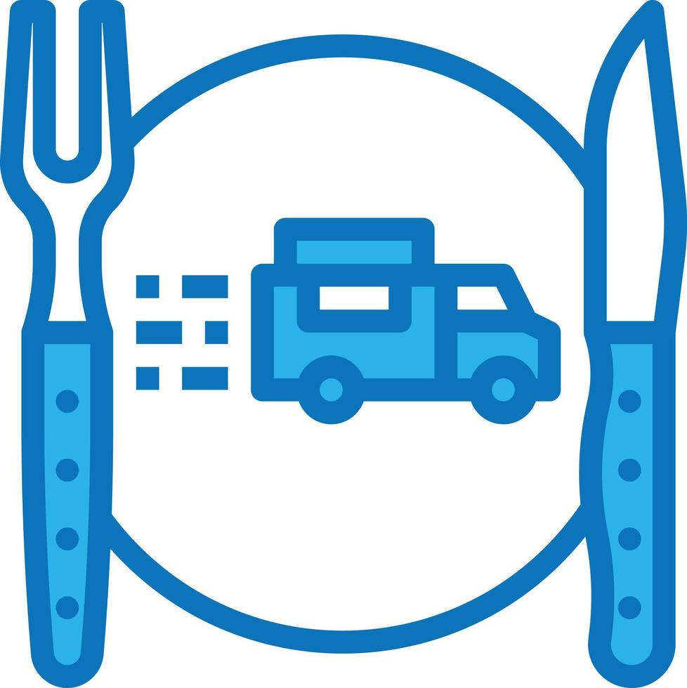 cutlery plate truck food delivery - blue icon vector