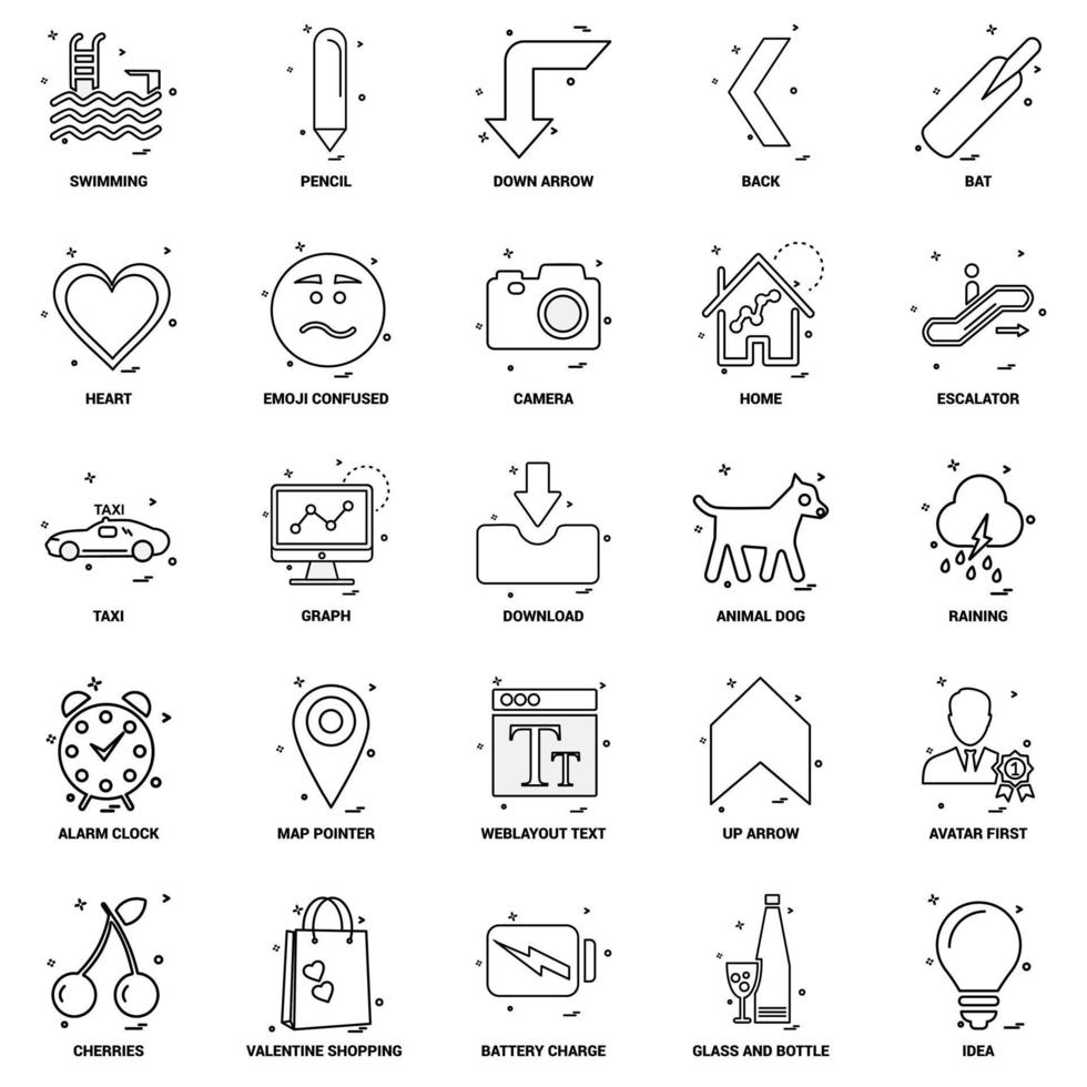 25 conjunto de iconos de línea de mezcla de concepto de negocio vector