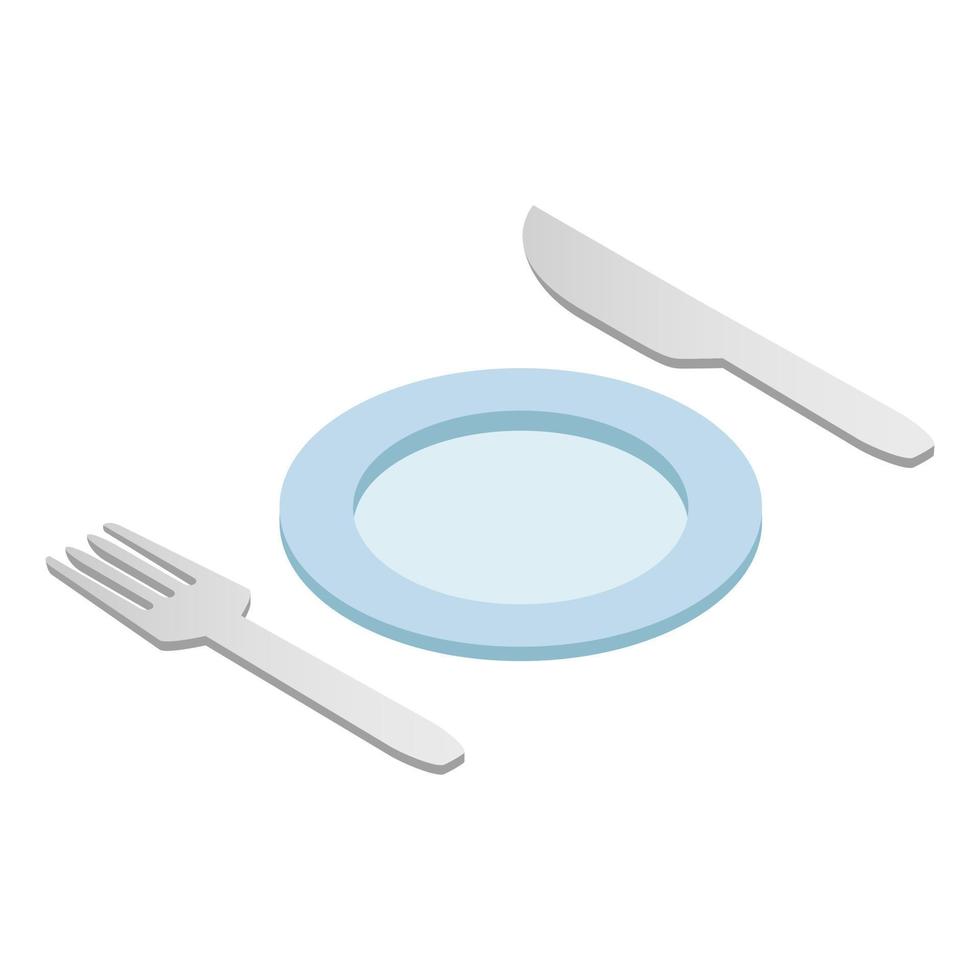 Cutlery set with plate isometric 3d icon vector
