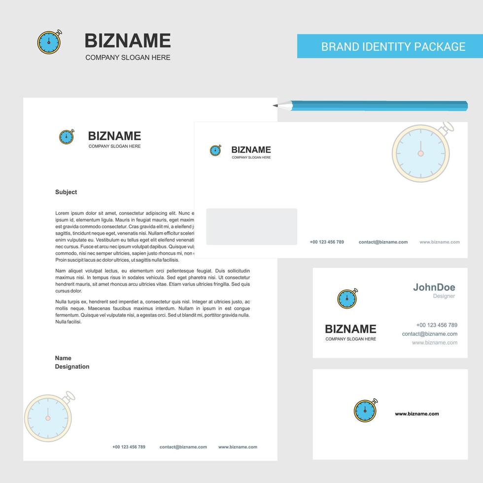 Stopwatch Business Letterhead Envelope and visiting Card Design vector template