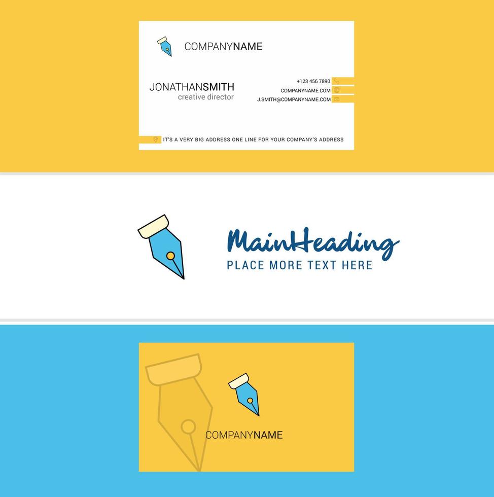 Beautiful Pen nib Logo and business card vertical Design Vector