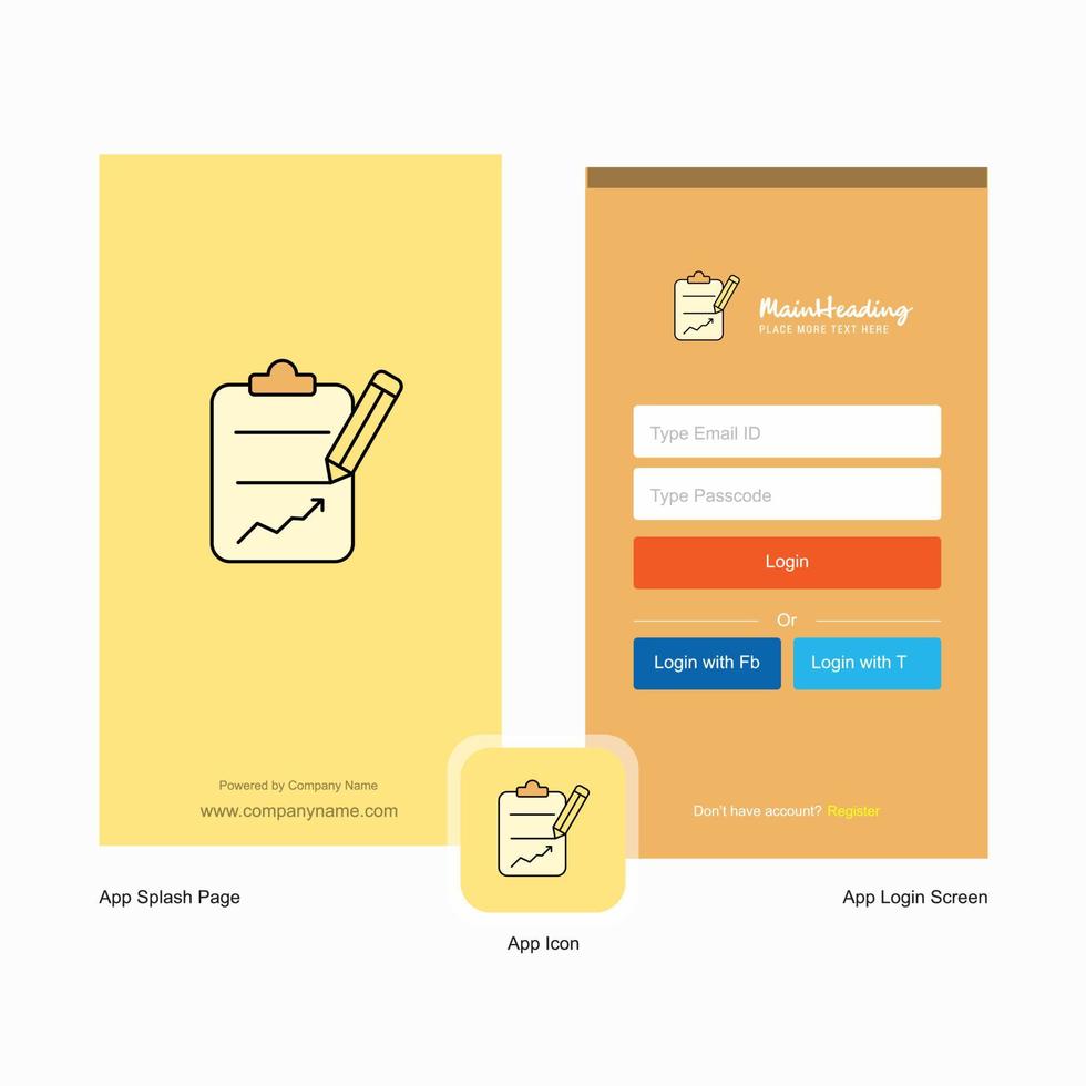 Company clipboard Splash Screen and Login Page design with Logo template Mobile Online Business Template vector