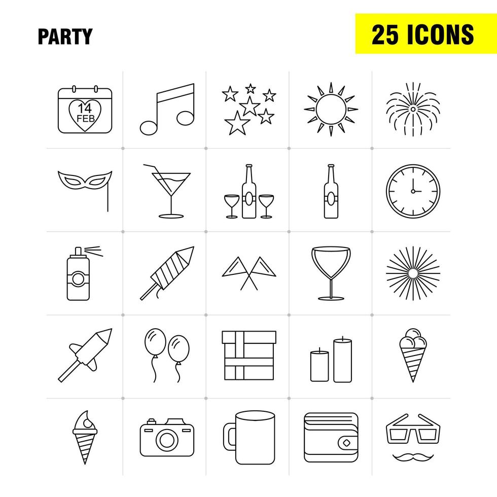 Party Line Icon for Web Print and Mobile UXUI Kit Such as Calendar Birthday Date Year Juice Drink Glass Party Pictogram Pack Vector