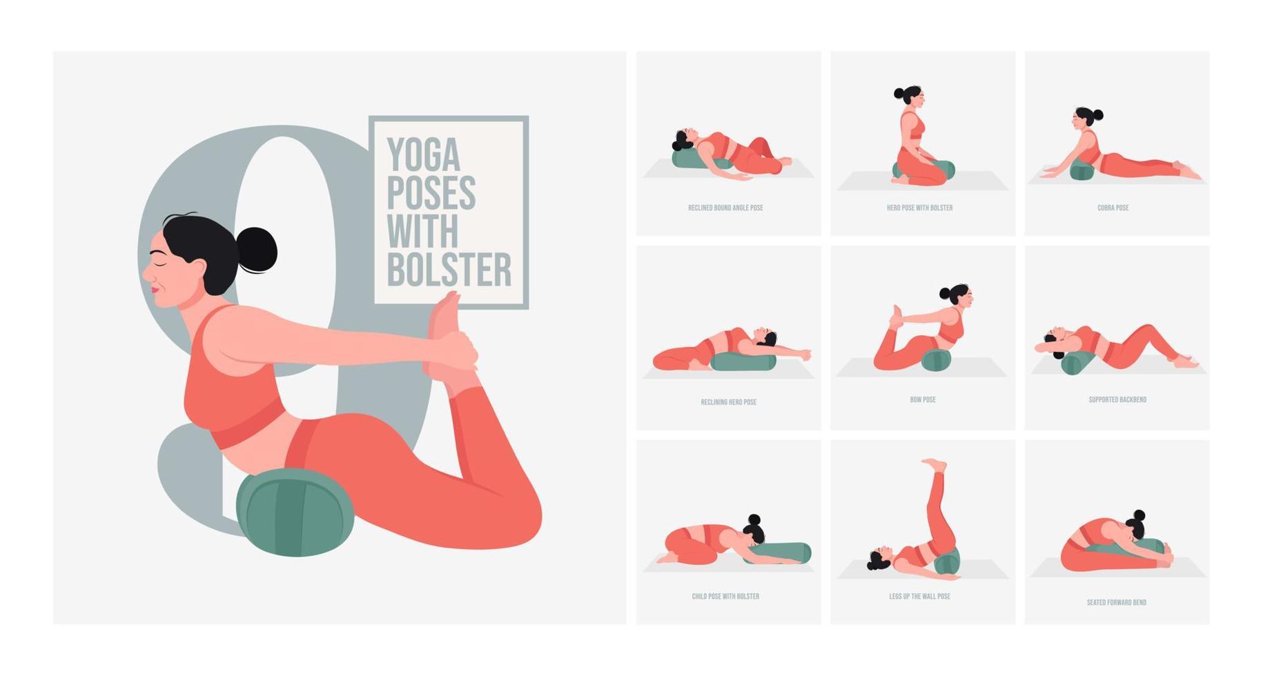 posturas de yoga con refuerzo de yoga. mujer joven practicando pose de yoga. mujer entrenamiento fitness, aeróbicos y ejercicios. ilustración vectorial vector