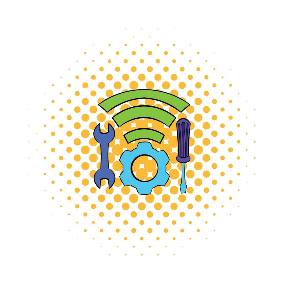 Tools and wifi icon, comics style vector