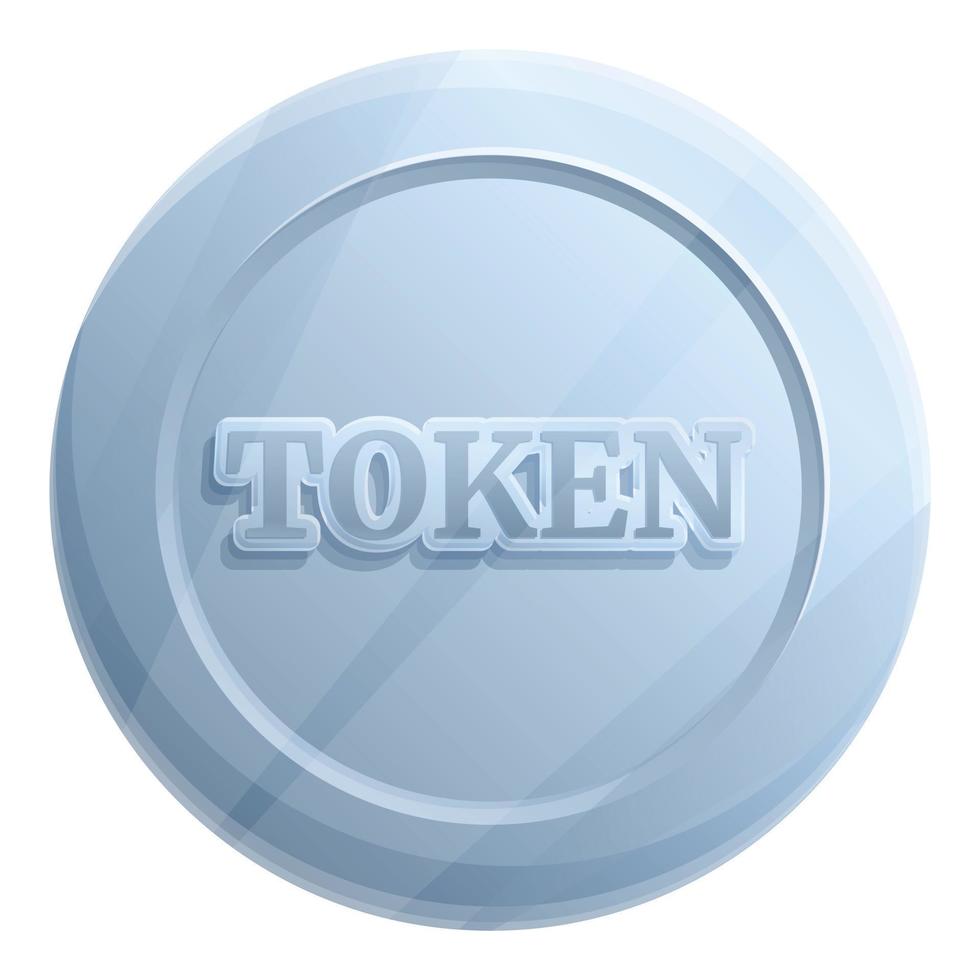Silver metal token icon, cartoon style vector