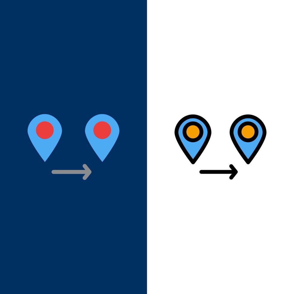 Gps Location Map  Icons Flat and Line Filled Icon Set Vector Blue Background
