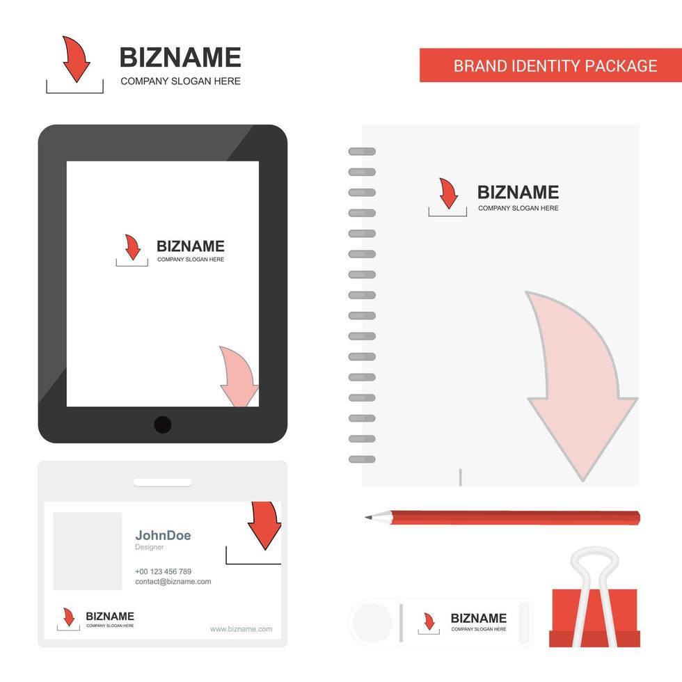 Downloading Business Logo Tab App Diary PVC Employee Card and USB Brand Stationary Package Design Vector Template