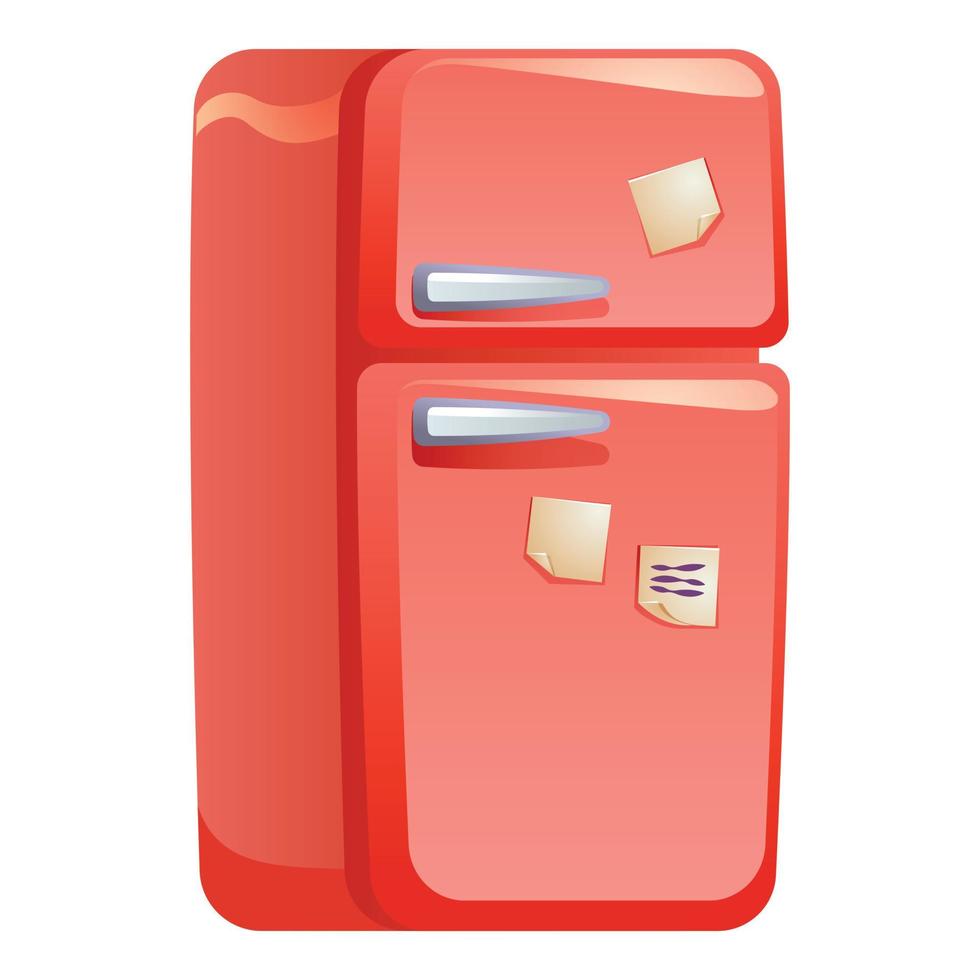 Red retro fridge icon, cartoon style vector