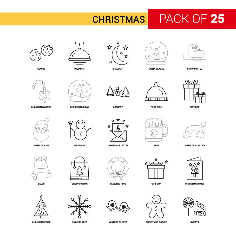 Christmas Black Line Icon 25 Business Outline Icon Set 14366279 Vector ...