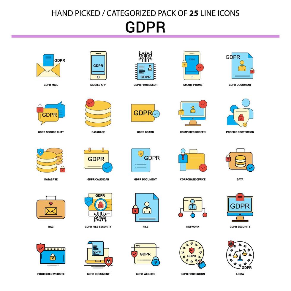 conjunto de iconos de línea plana gdpr diseño de iconos de concepto de negocio vector