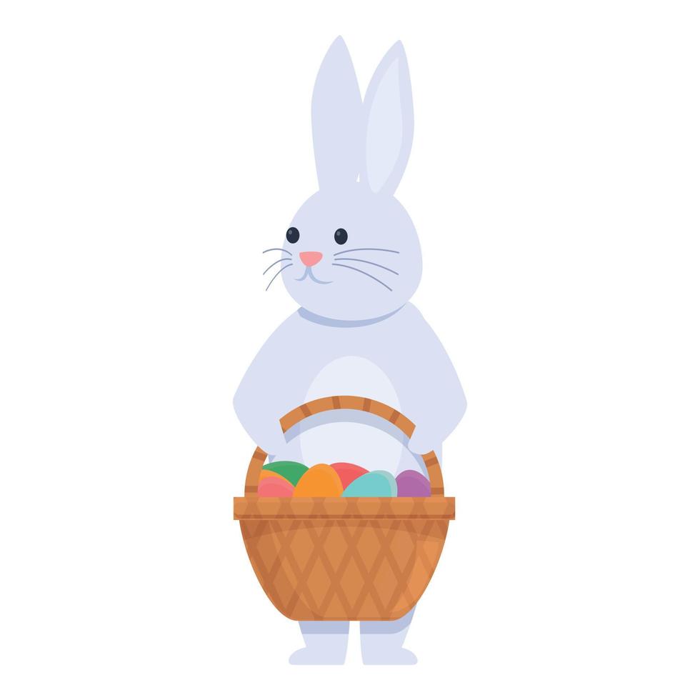 conejo con vector de dibujos animados de icono de cesta de huevo. conejo de Pascua