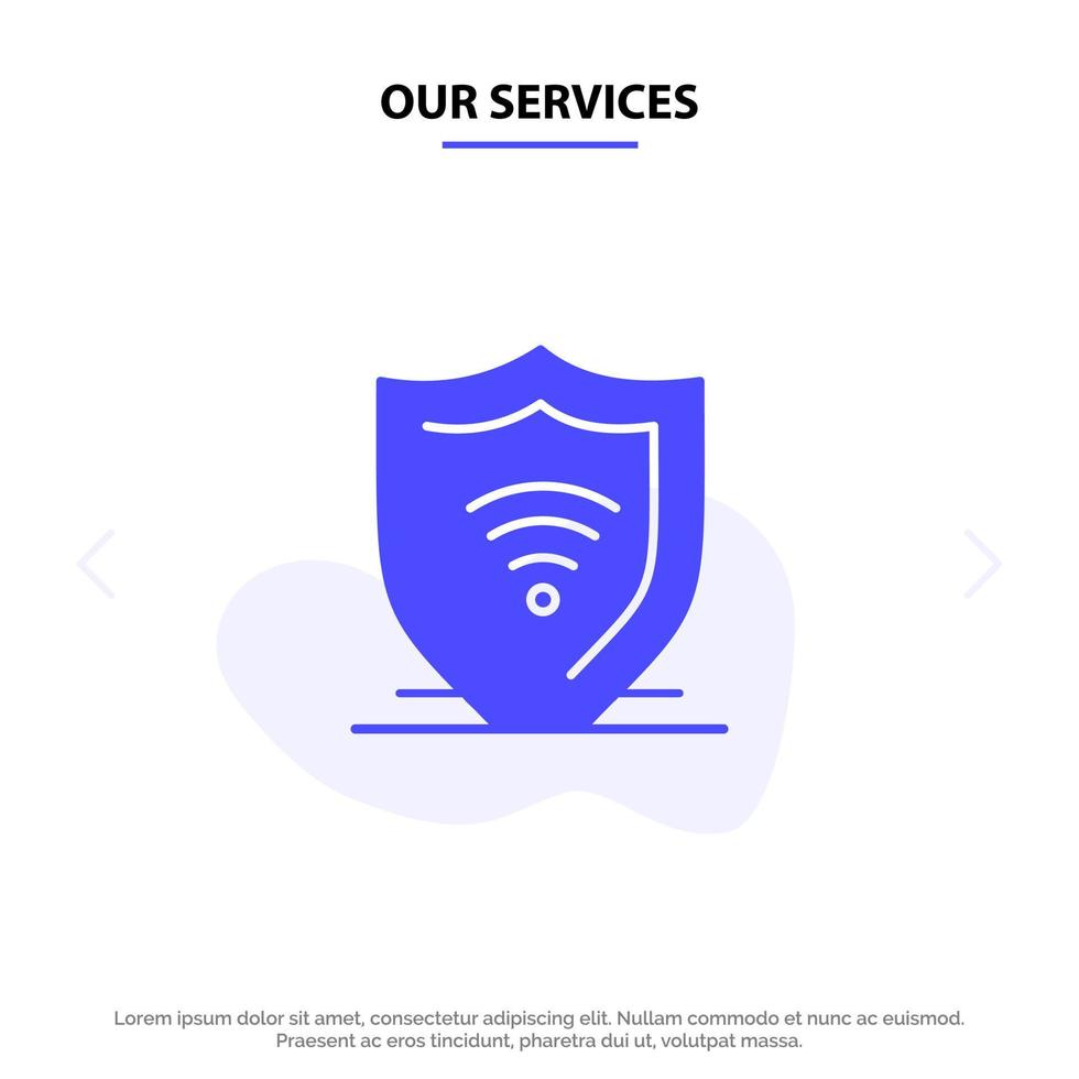 Our Services Internet Internet Security Protect Shield Solid Glyph Icon Web card Template vector