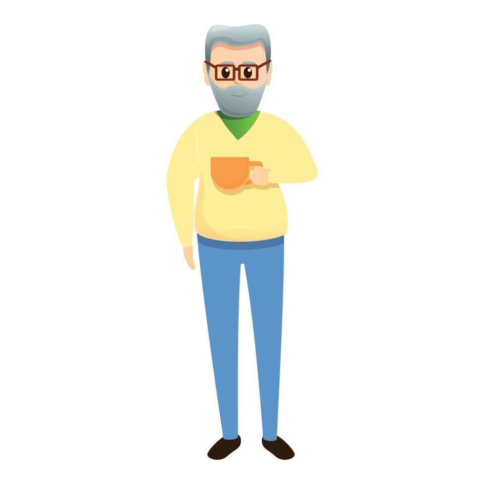 Grandfather with tea icon, cartoon style vector