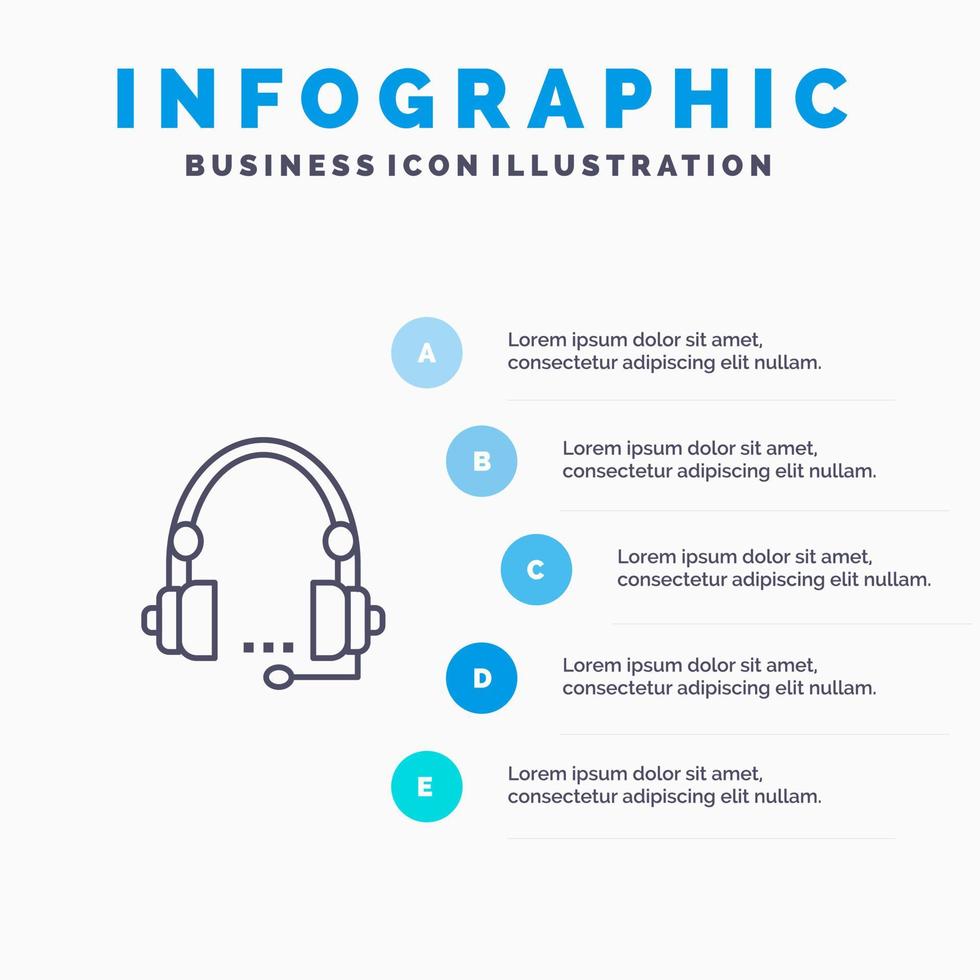 Support Call Communication Contact Headset Help Service Line icon with 5 steps presentation infographics Background vector