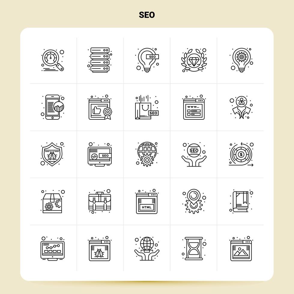 OutLine 25 Seo Icon set Vector Line Style Design Black Icons Set Linear pictogram pack Web and Mobile Business ideas design Vector Illustration