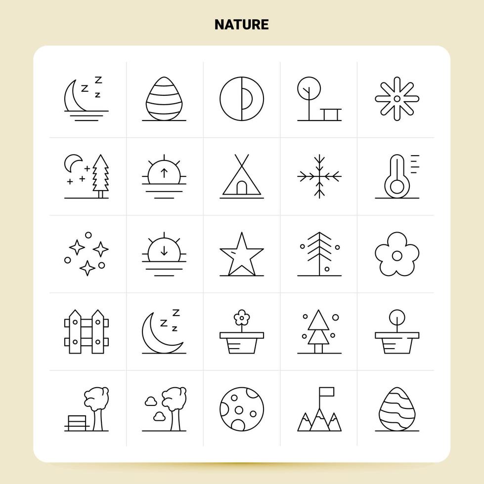 contorno 25 conjunto de iconos de la naturaleza diseño de estilo de línea vectorial conjunto de iconos negros paquete de pictogramas lineales ideas de negocios web y móviles diseño ilustración vectorial vector