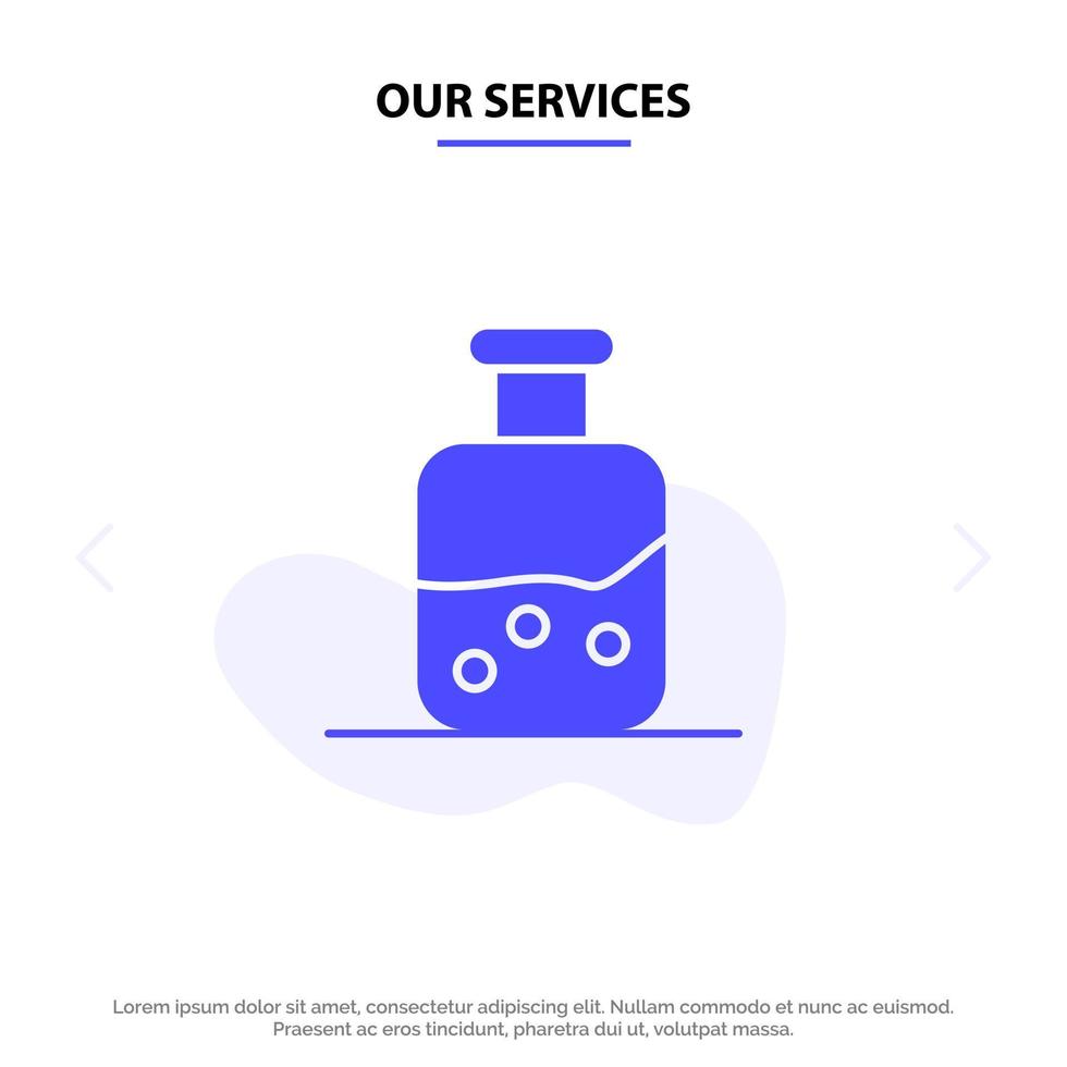 Our Services Lab Test Science Bottle Solid Glyph Icon Web card Template vector