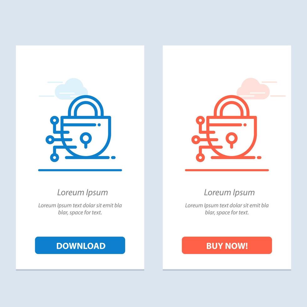 Digital Lock Technology  Blue and Red Download and Buy Now web Widget Card Template vector