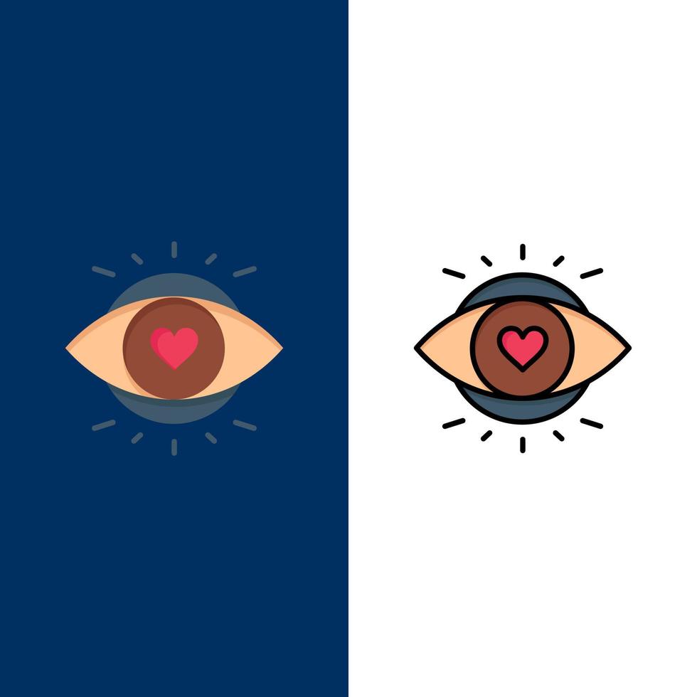 ojo ojos educación luz iconos plano y línea llena icono conjunto vector fondo azul