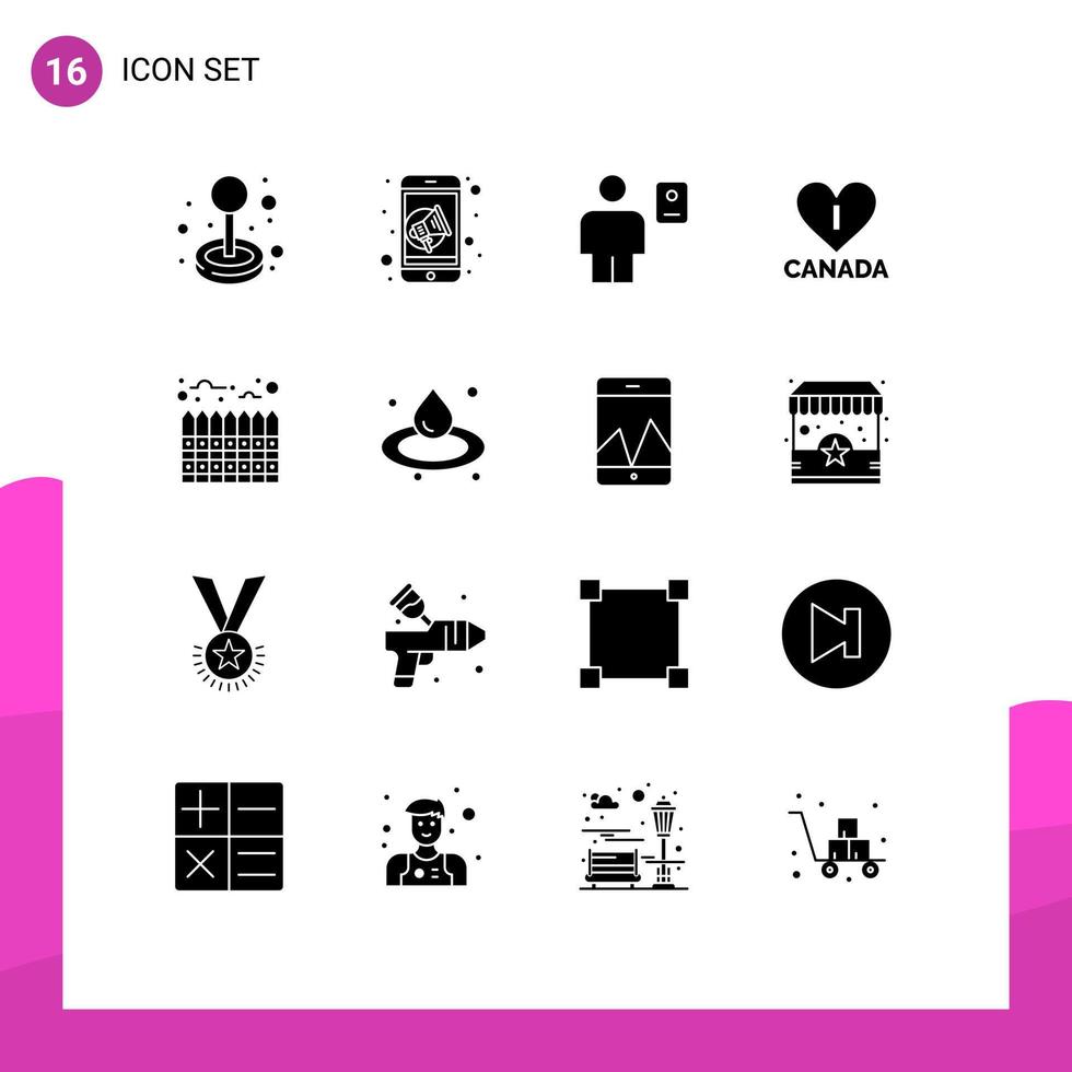 User Interface Pack of 16 Basic Solid Glyphs of heating canada avatar heart profile Editable Vector Design Elements