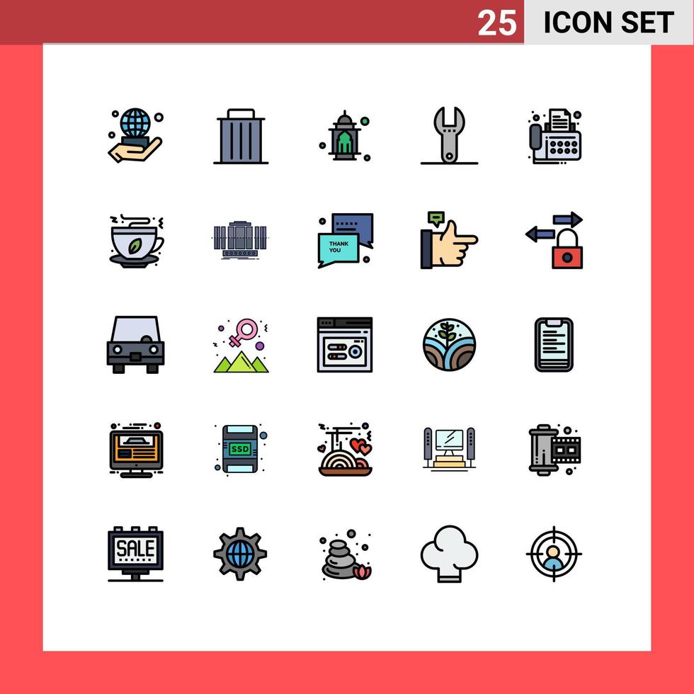 25 Filled line Flat Color concept for Websites Mobile and Apps connection spanner trash control moon Editable Vector Design Elements