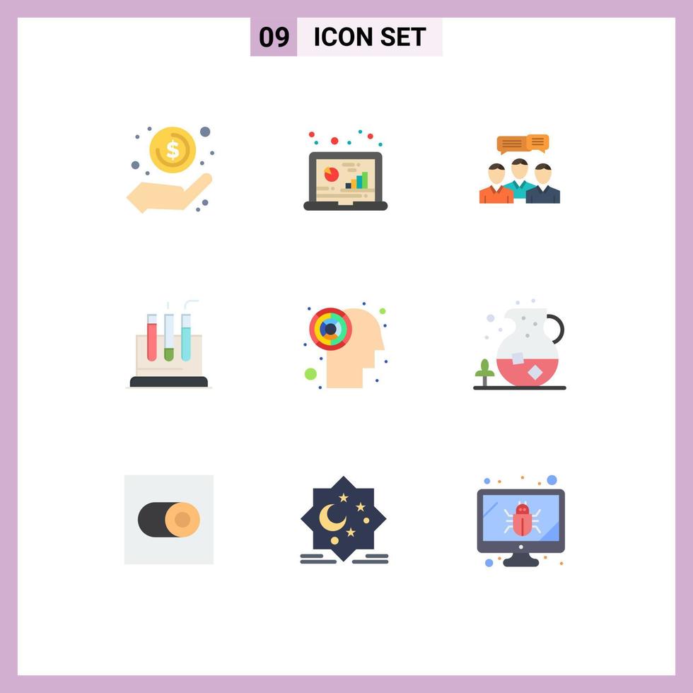 Mobile Interface Flat Color Set of 9 Pictograms of lab online data meeting consulting Editable Vector Design Elements