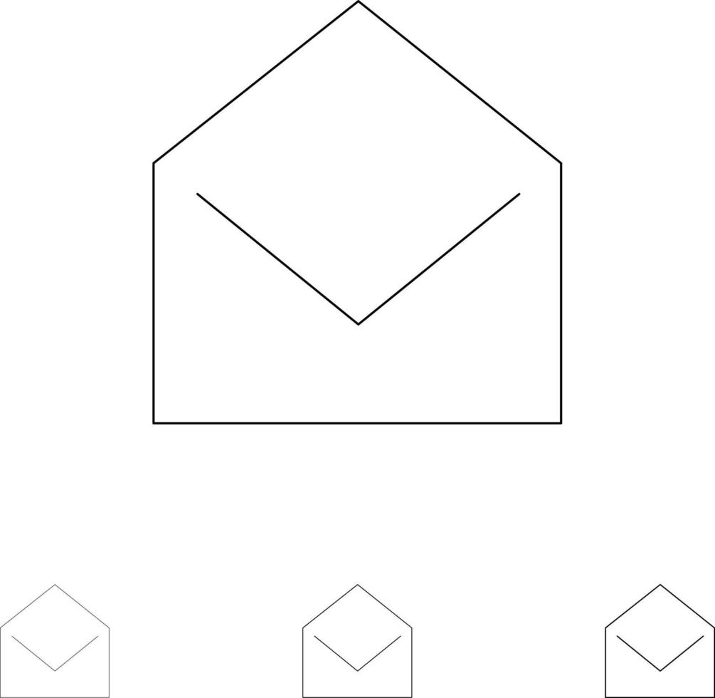 Business Mail Message Open Bold and thin black line icon set vector