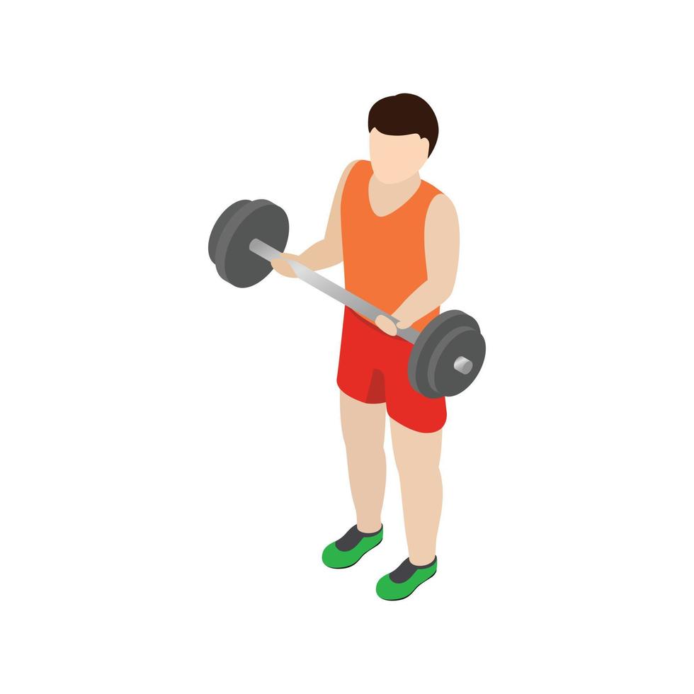 Man holding barbell icon, isometric 3d style vector