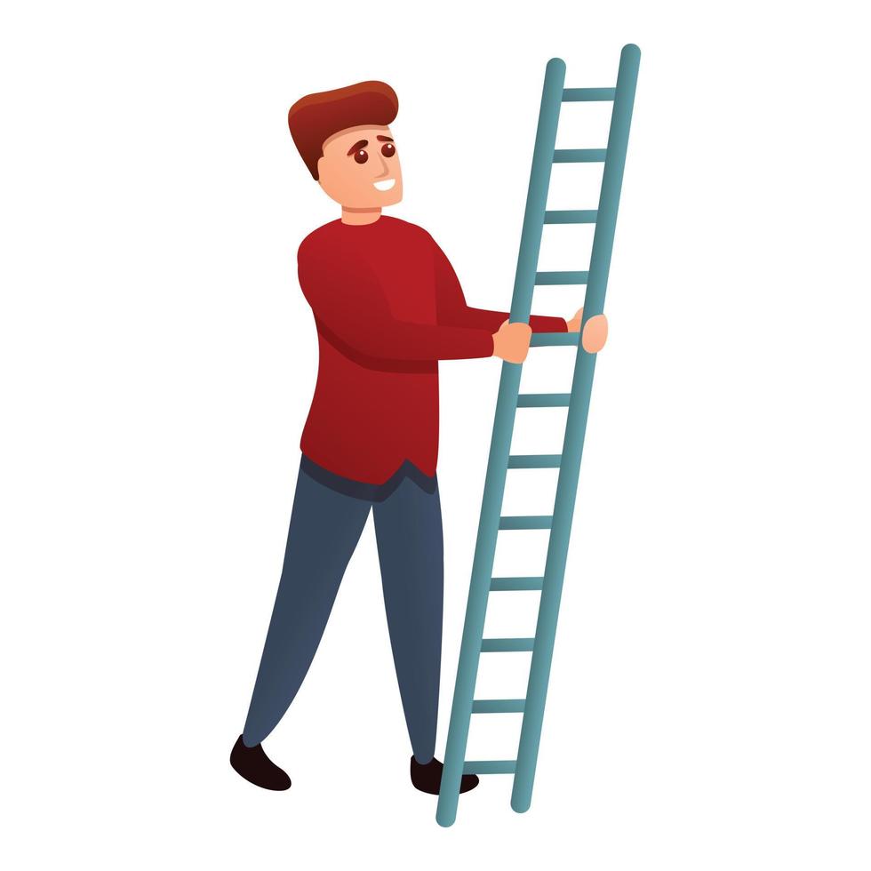 hombre toma icono de escalera, estilo de dibujos animados vector