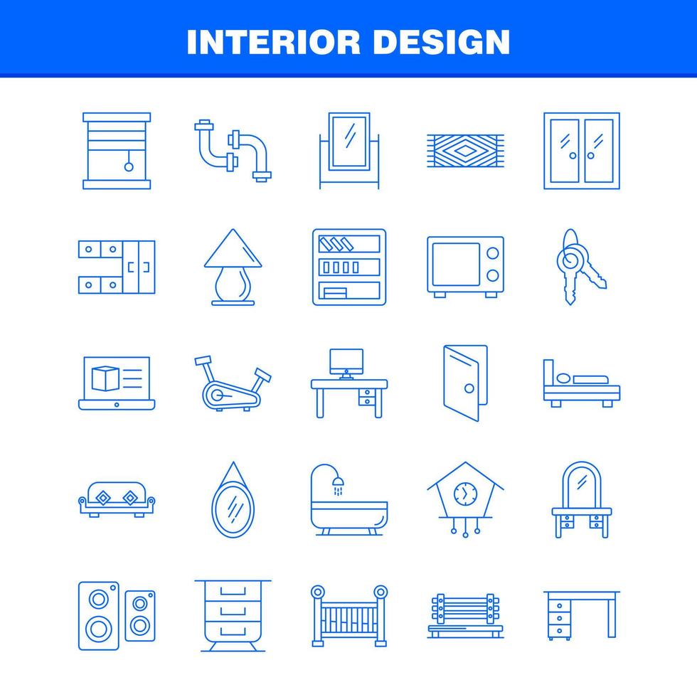 los iconos de la línea de diseño de interiores establecidos para el kit de uxui móvil infográfico y el diseño de impresión incluyen muebles de alfombra ventana del hogar entrada de la puerta de la casa vector eps 10